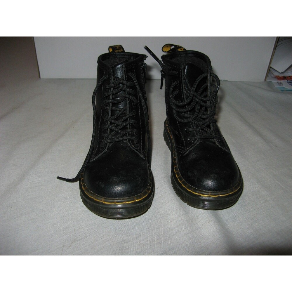Dr Martens Boots Youth Size 9 Black Leather Zip Zavala T Lace Up Combat Kids - Picture 3 of 6